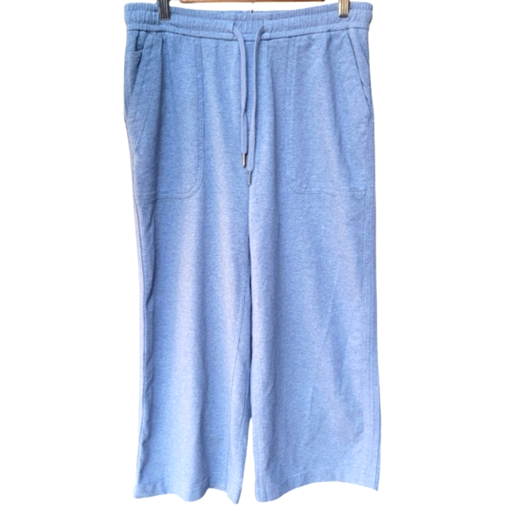Athleta Farallon Heathered Wide Leg Crop Pants Blue Drawstring Size 8